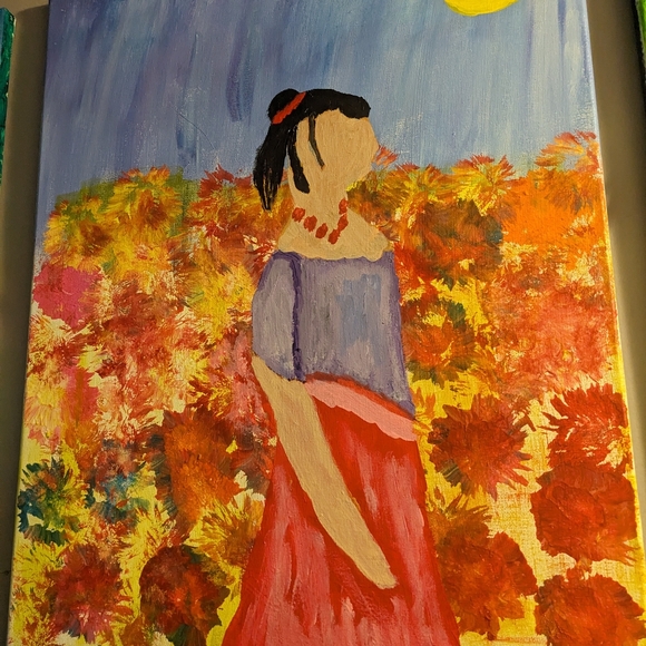 Original painting of a lady enjoying the flowers - Picture 1 of 4